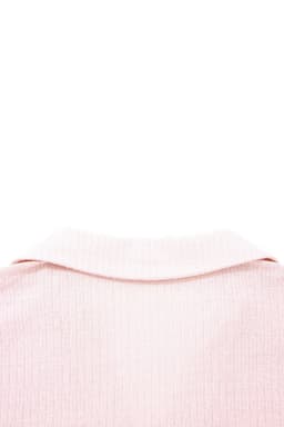 image-Light Pink Collared V Neck Ribbed Tee