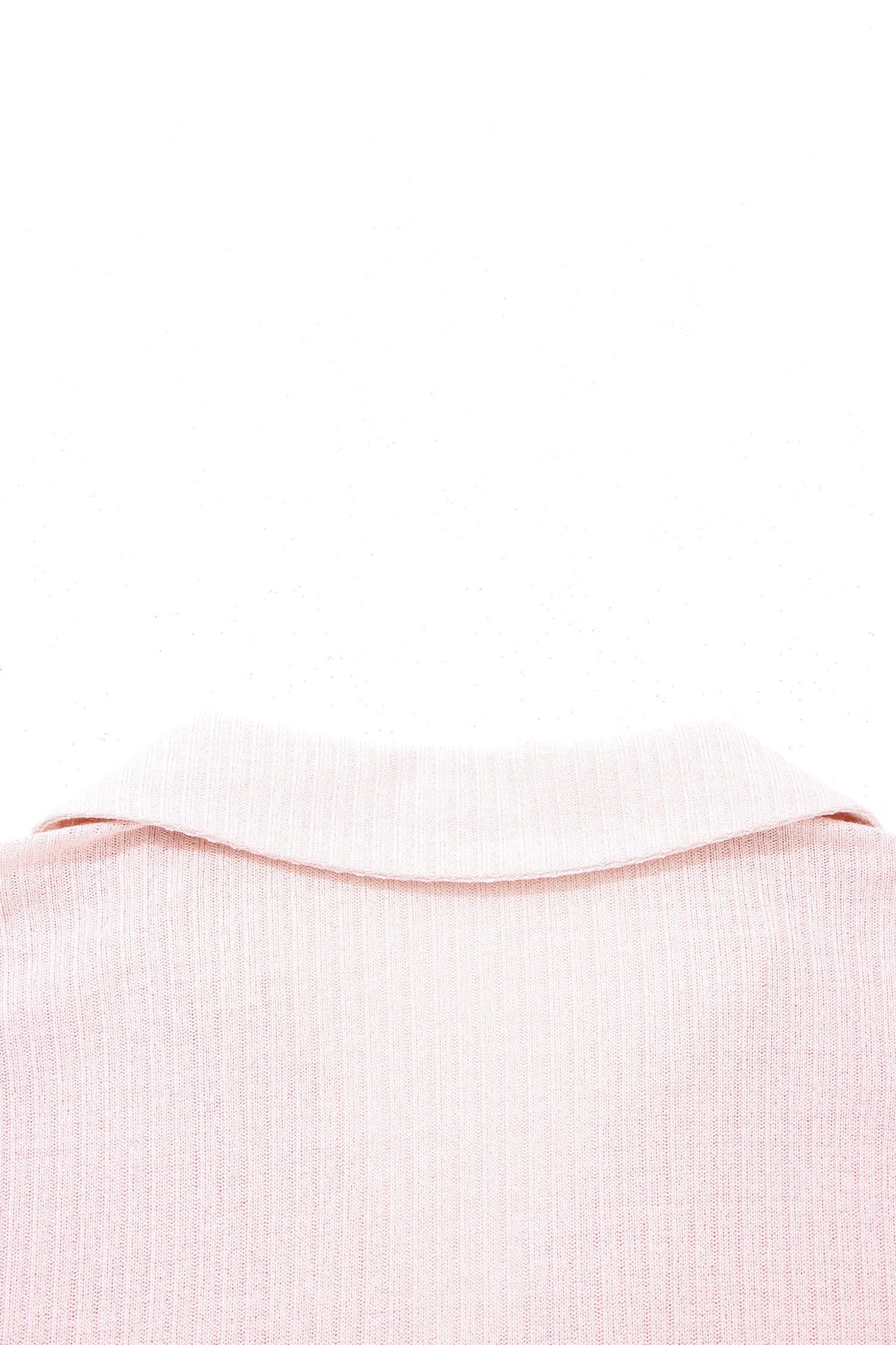 image-Light Pink Collared V Neck Ribbed Tee
