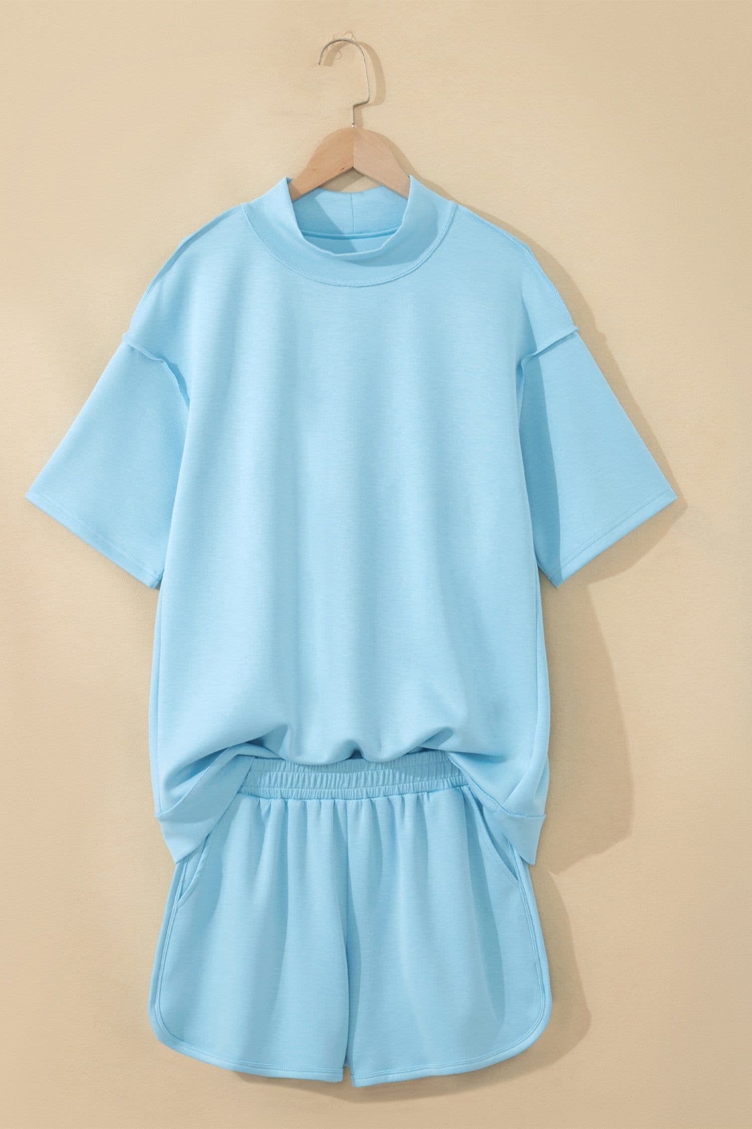 image-Yellow Cream Mock Neck Tee & Shorts 2pc Set