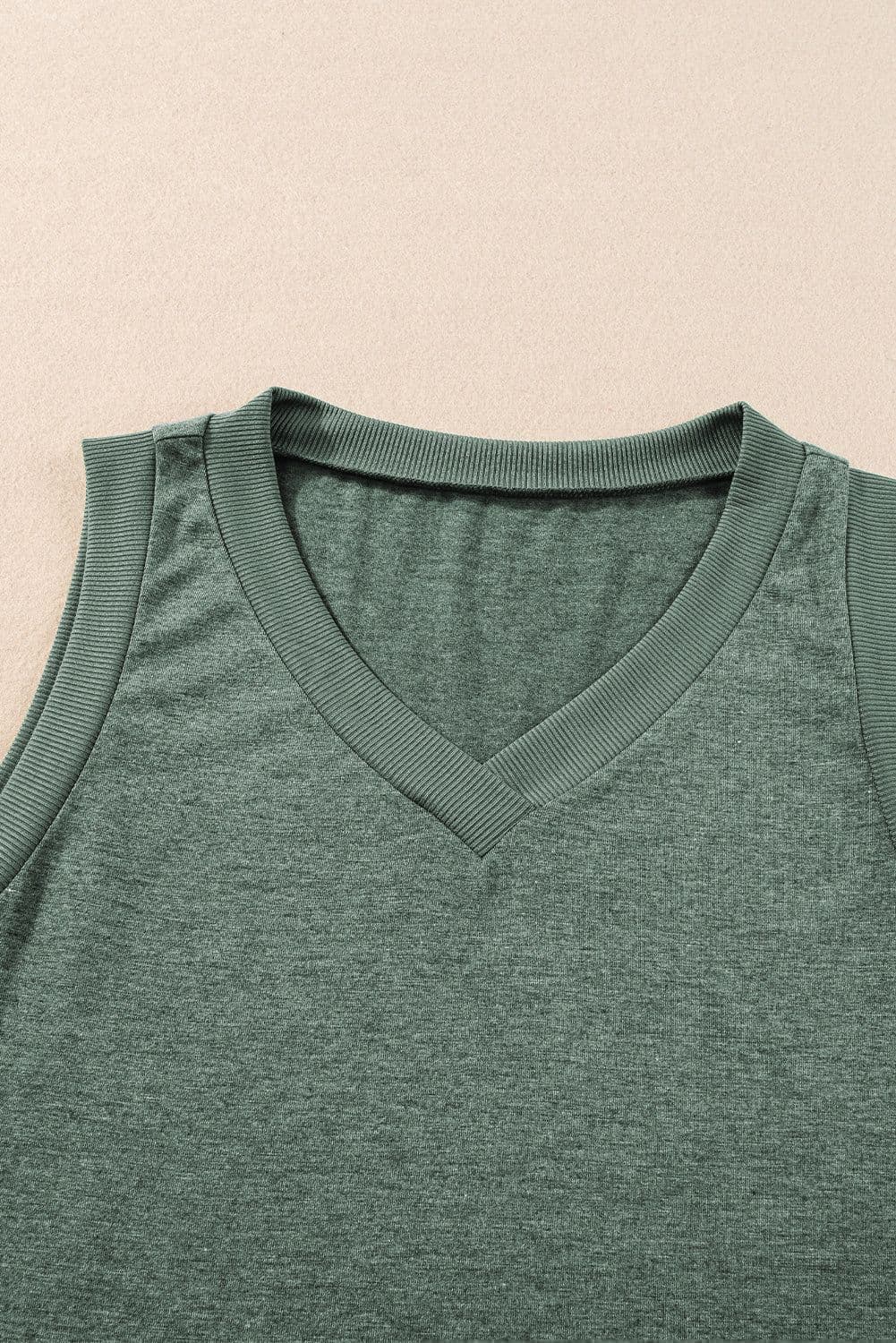 image-Mist Green Ribbed V Neck Tank