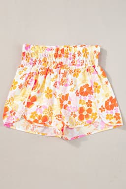 image-Pink Boho Floral Shirred High Waist Shorts