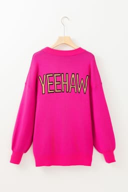 image-Cowboy Hat Graphic Rose Red Oversized Sweater - Drop Shoulder