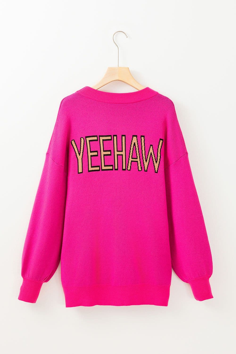 image-Cowboy Hat Graphic Rose Red Oversized Sweater - Drop Shoulder