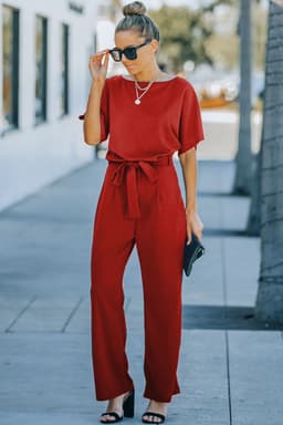image-Black Belted Wide Leg Jumpsuit