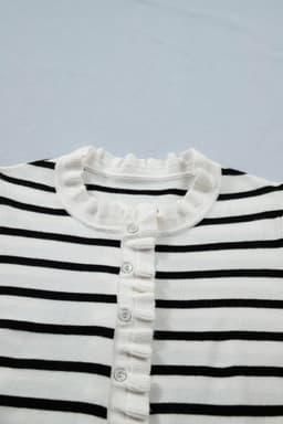 image-Stripped Beige Stripe Knit Short Sleeve Sweater Cardigan