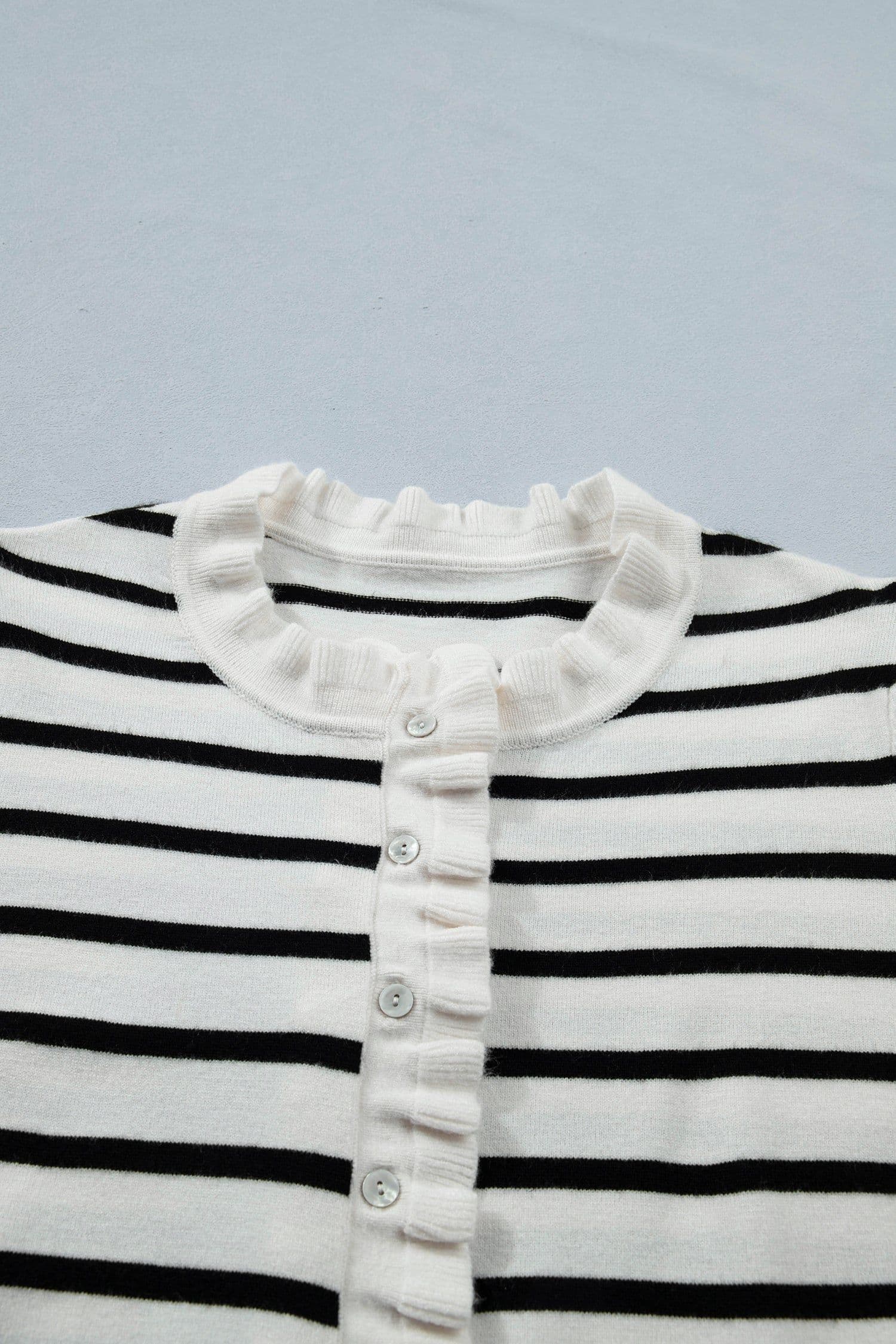 image-Stripped Beige Stripe Knit Short Sleeve Sweater Cardigan