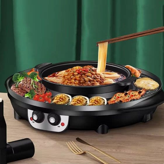 image-Multifunctional Electric Hot Pot and Barbecue Grill - 5L 2300W