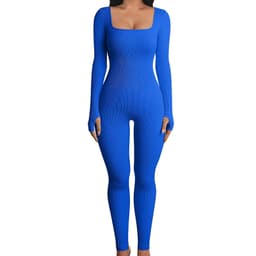 image-Threaded Square Collar Buttocks Slim Jumpsuit