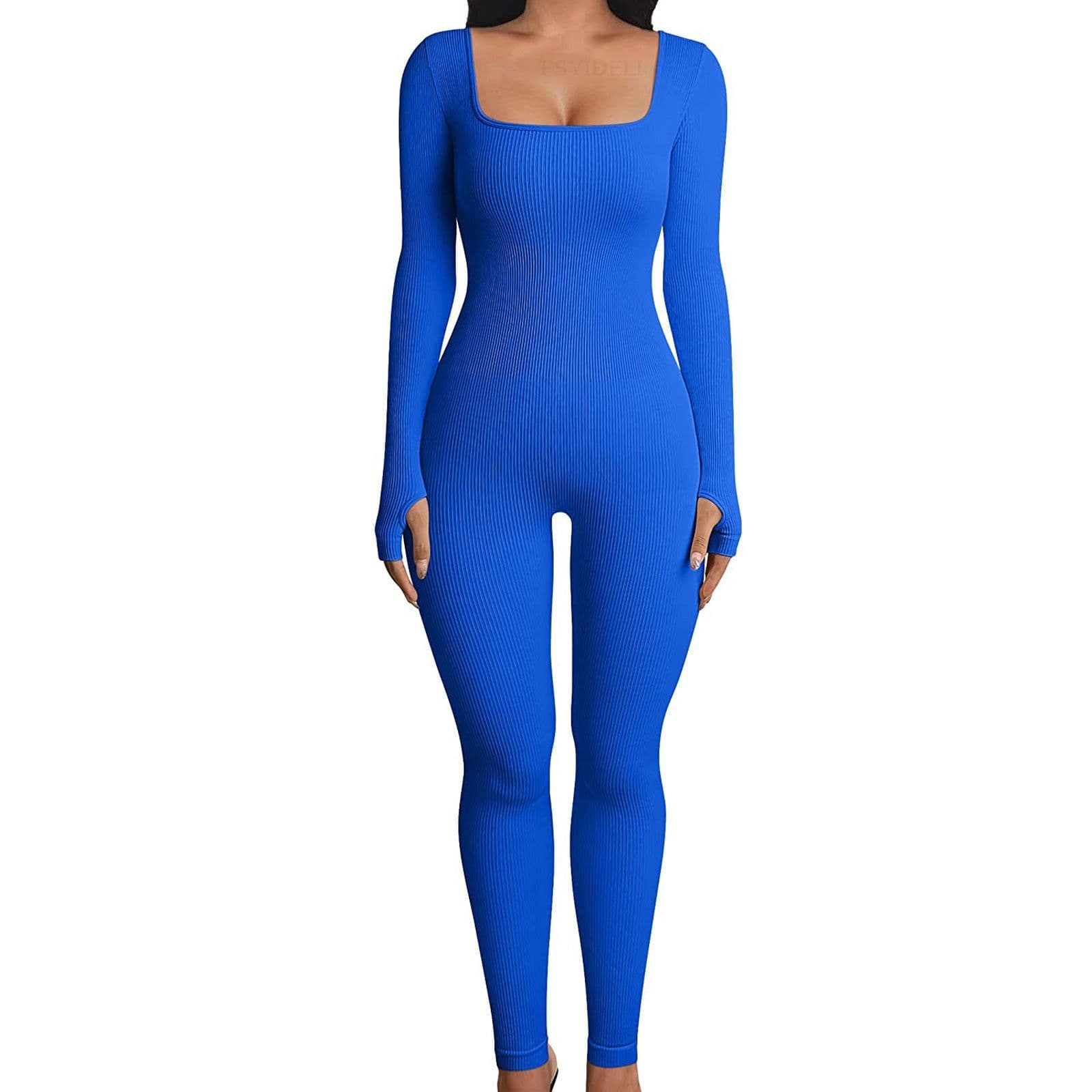 image-Threaded Square Collar Buttocks Slim Jumpsuit