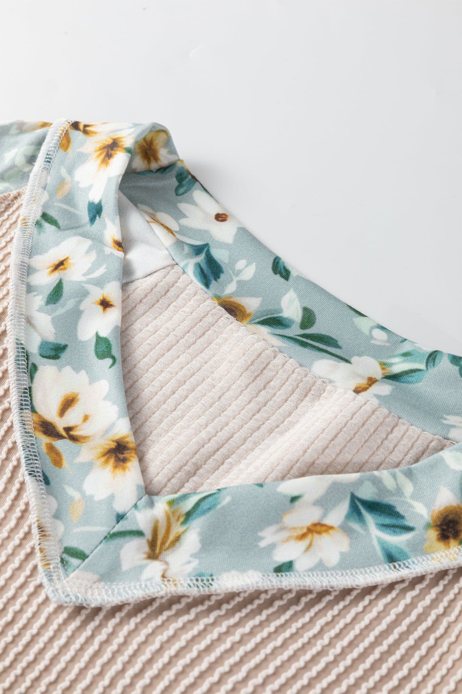 image-Parchment Twist Ribbed Floral Patchwork Top