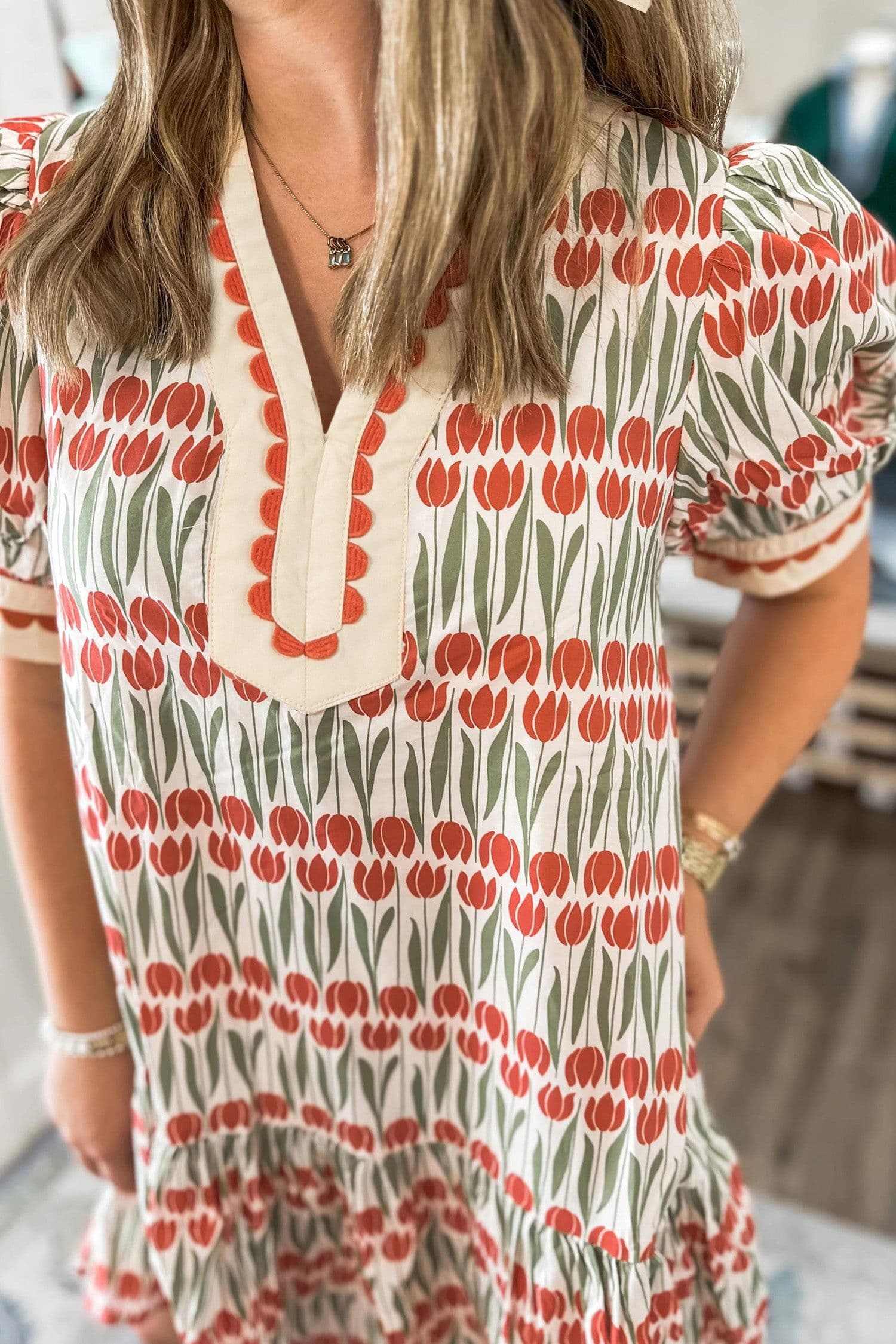 image-White Tulip Floral Cotton Puff Sleeve Mini Dress