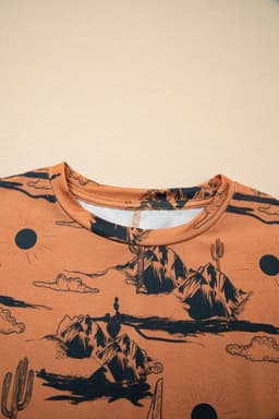 image-Chestnut Desert Sand Print Short Sleeve Knit Top
