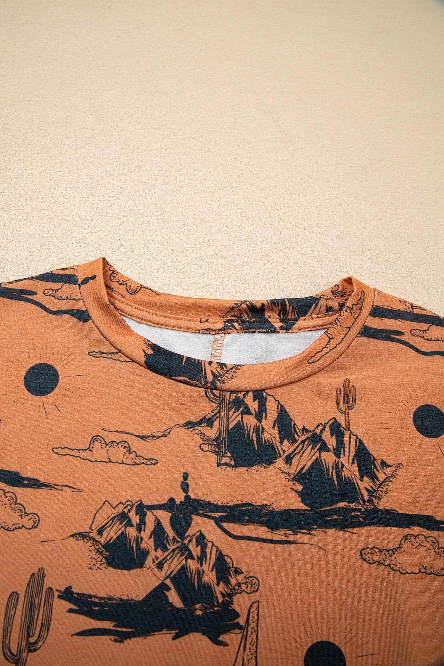 image-Chestnut Desert Sand Print Short Sleeve Knit Top