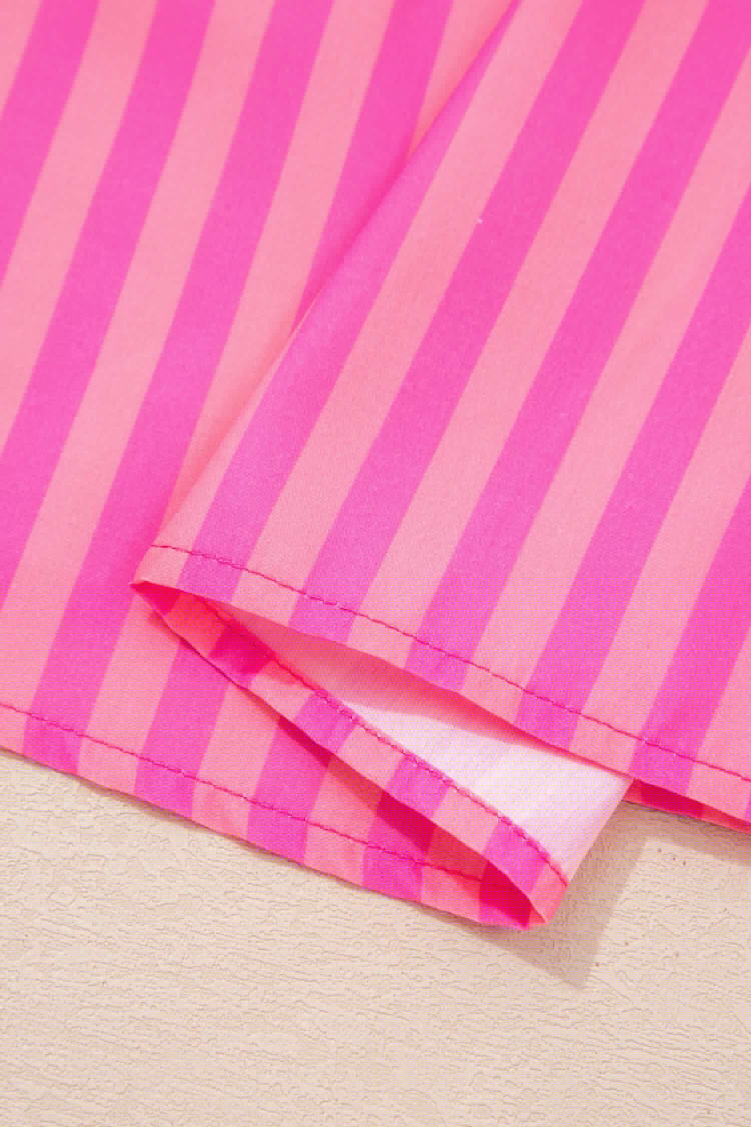 image-Rose Striped Print Bow Detail Short Puff Sleeve Mini Dress