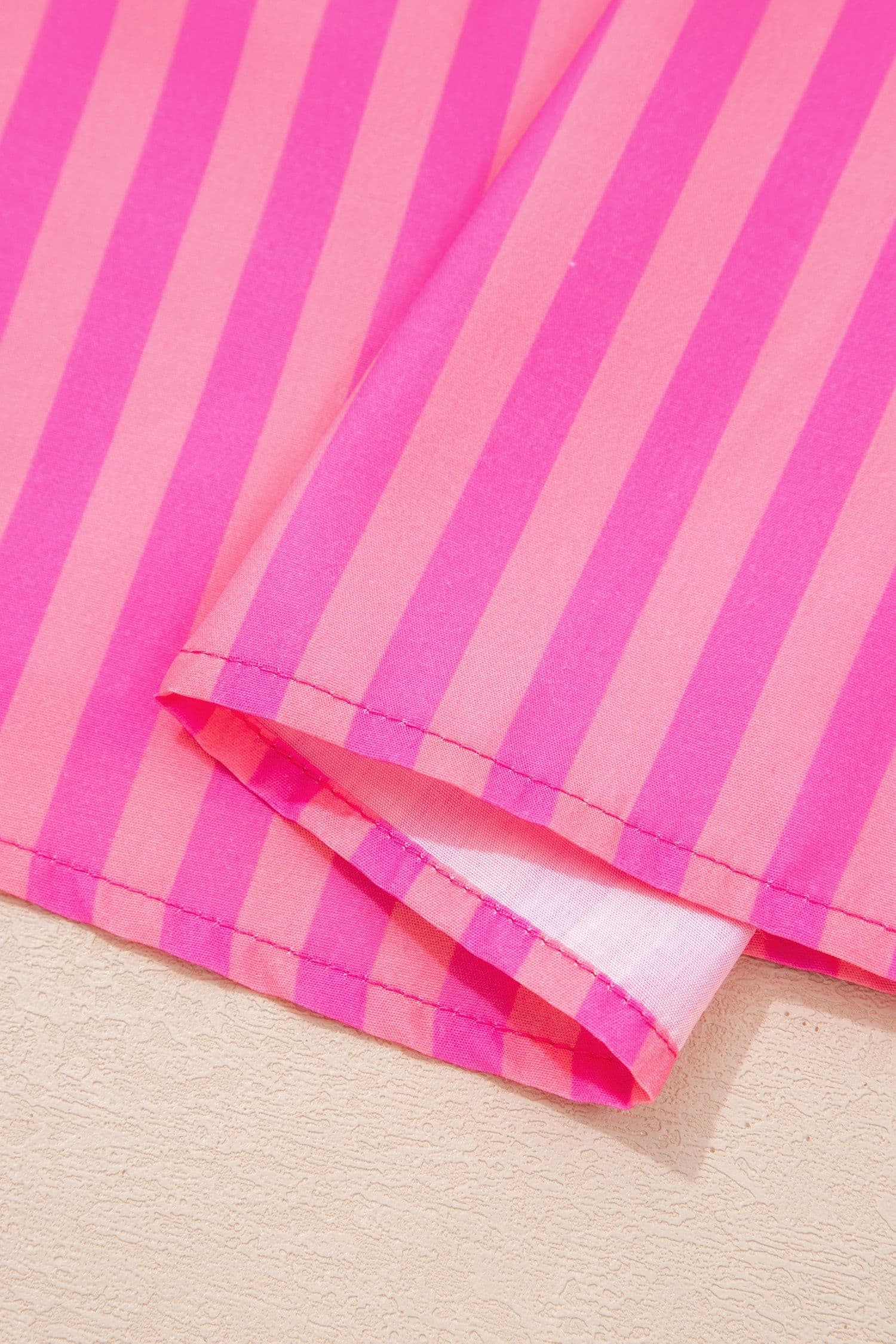 image-Rose Striped Print Bow Detail Short Puff Sleeve Mini Dress