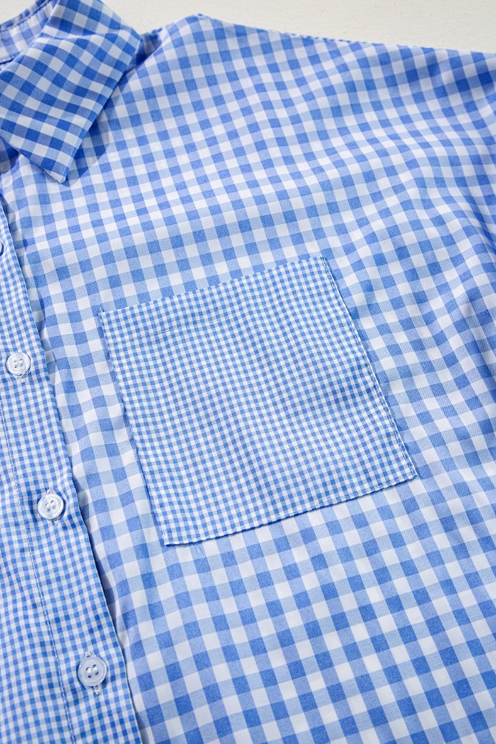 image-Sky Blue Striped Plaid Button-Up Long Sleeve Shirt - Casual Chic Design