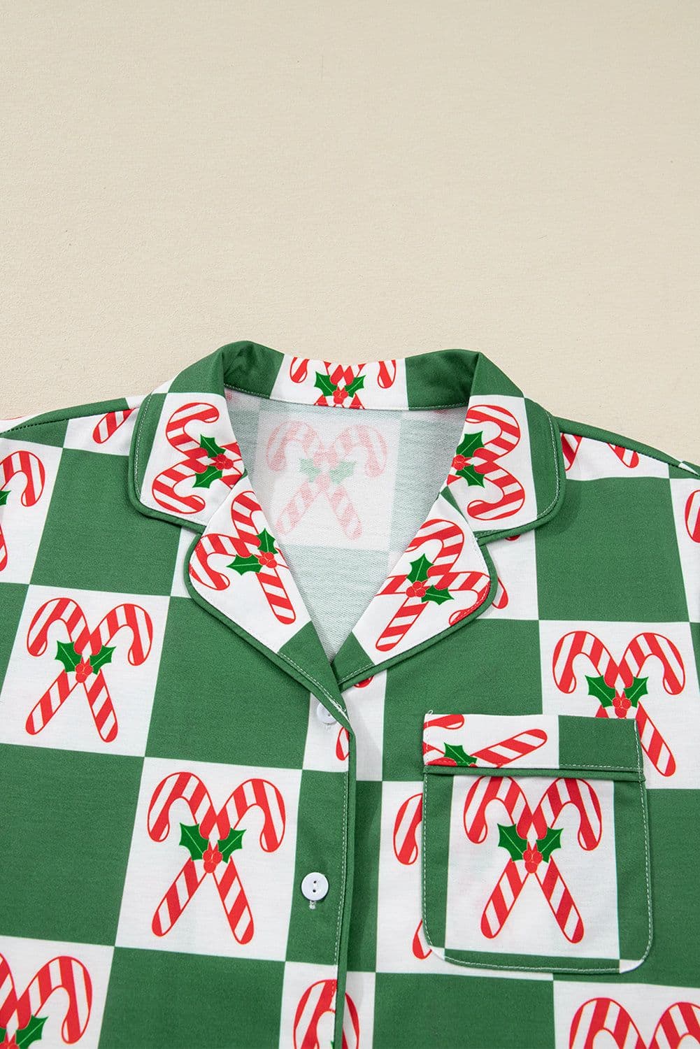 image-Green Holly Jolly Checkered Pattern 2pcs Long Pajama Set