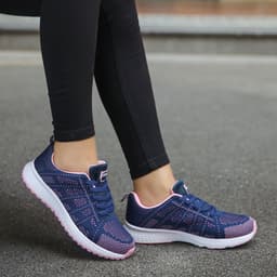 image-Women's Sports Sneakers - Mesh Upper, Low Wedge Heel