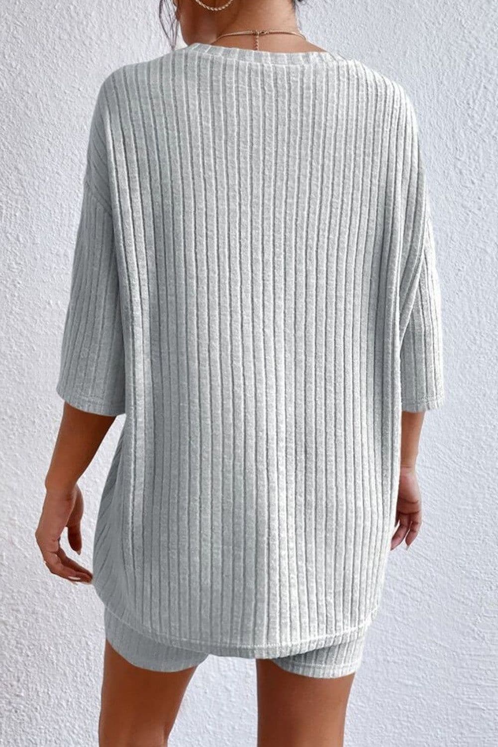 image-Apricot Plain Ribbed Loose Fit Two Piece Lounge Set
