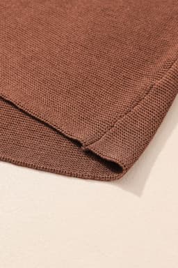 image-High Neck Bat Sleeve Sweater - Short Sleeve, Elegant, Loose Fit