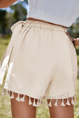 image-Apricot Tassel Trim Wrap Knot Side Bohemian Mini Skort