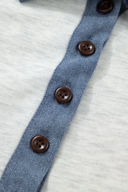 image-Light Grey Denim Color Block Patchwork Shirt Collar Short Sleeve Blouse