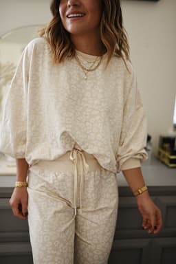 image-White Cheetah Print Two Piece Loose Fit Cozy Loungewear