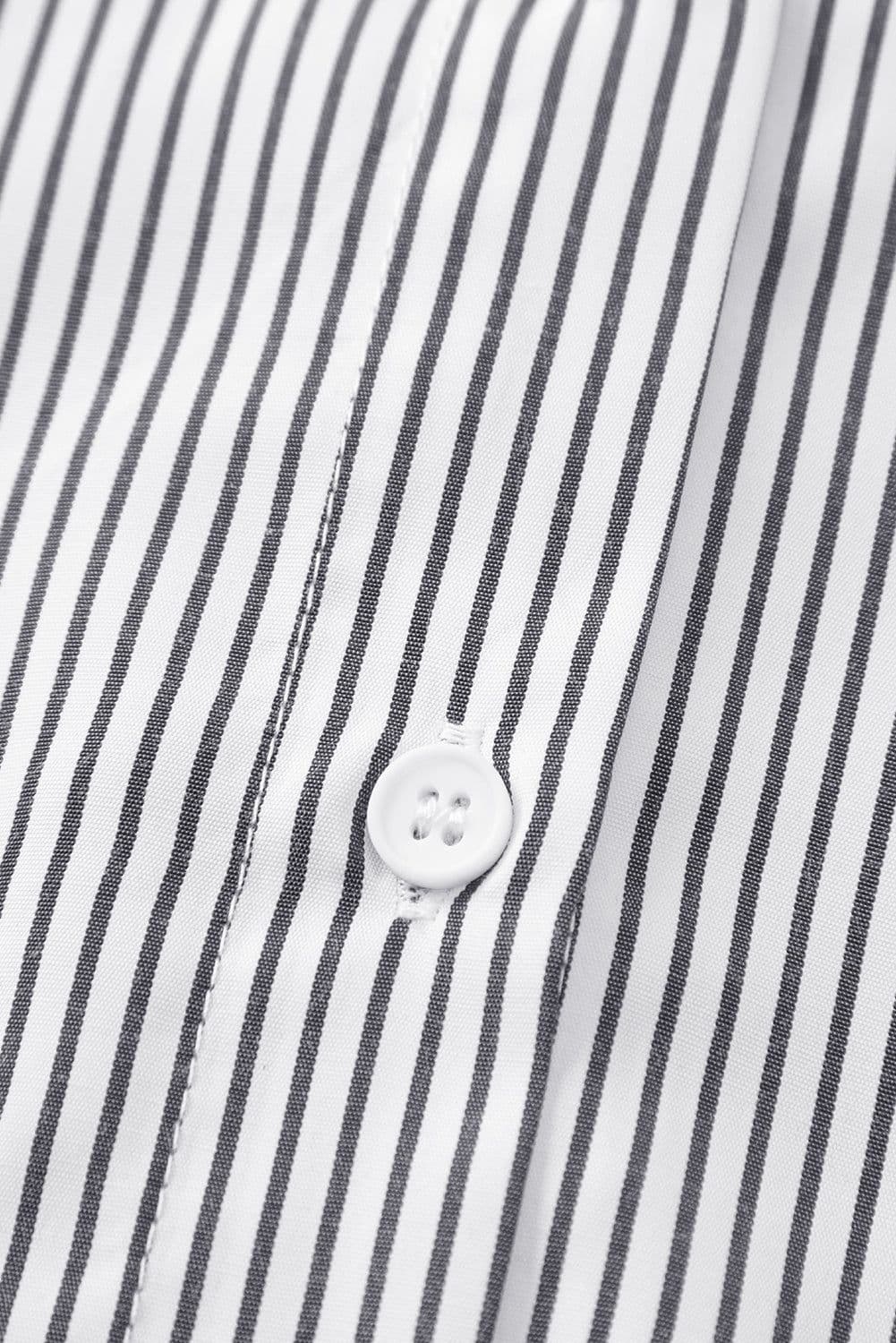image-Sky Blue Striped Boyfriend Shirt with Pocket - Smocked Cuffs