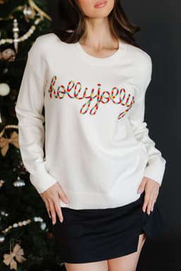 image-Beige Holly Jolly Christmas Knit Sweater