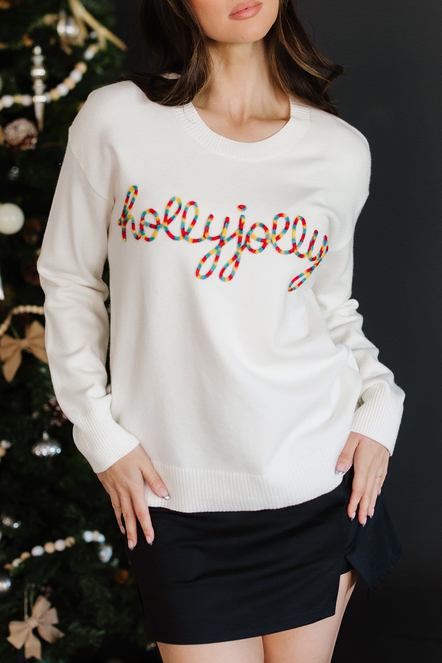 image-Beige Holly Jolly Christmas Knit Sweater