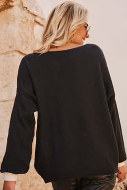 image-Black Heart Detail Contrast Cuffs Baggy Sweater