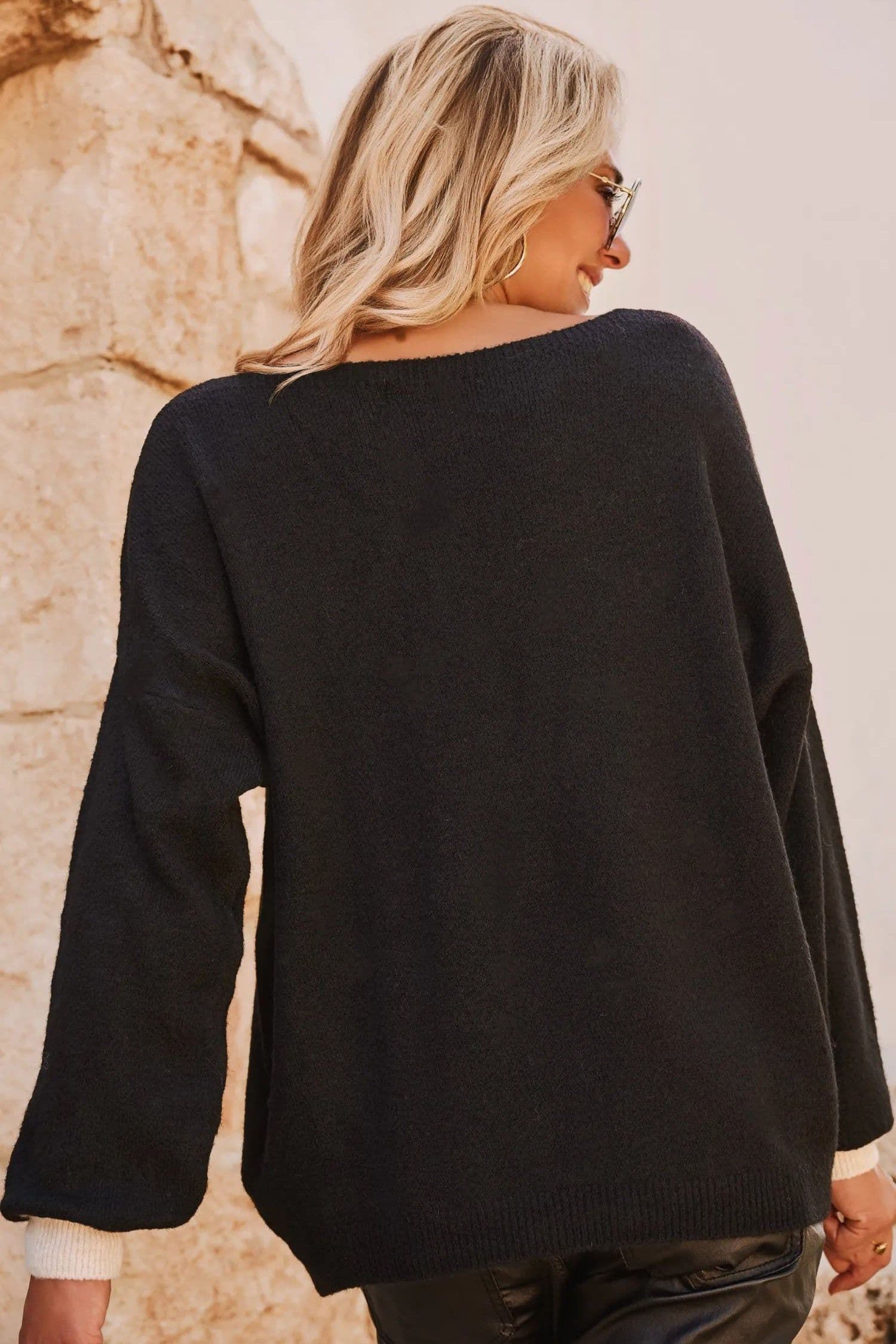image-Black Heart Detail Contrast Cuffs Baggy Sweater