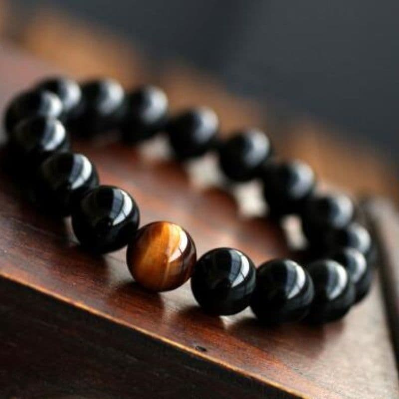 image-Natural Black Onyx With Stone Tiger Eyes Energy Bracelet