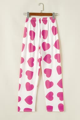 image-Pink Ruffled Tank Top And Heart Print Pants Lounge Set