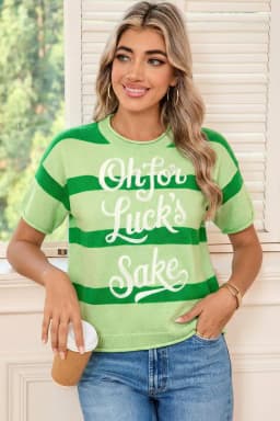image-Green Stripe Oh for Lucks Sake St Patricks Day Short Sleeve Sweater
