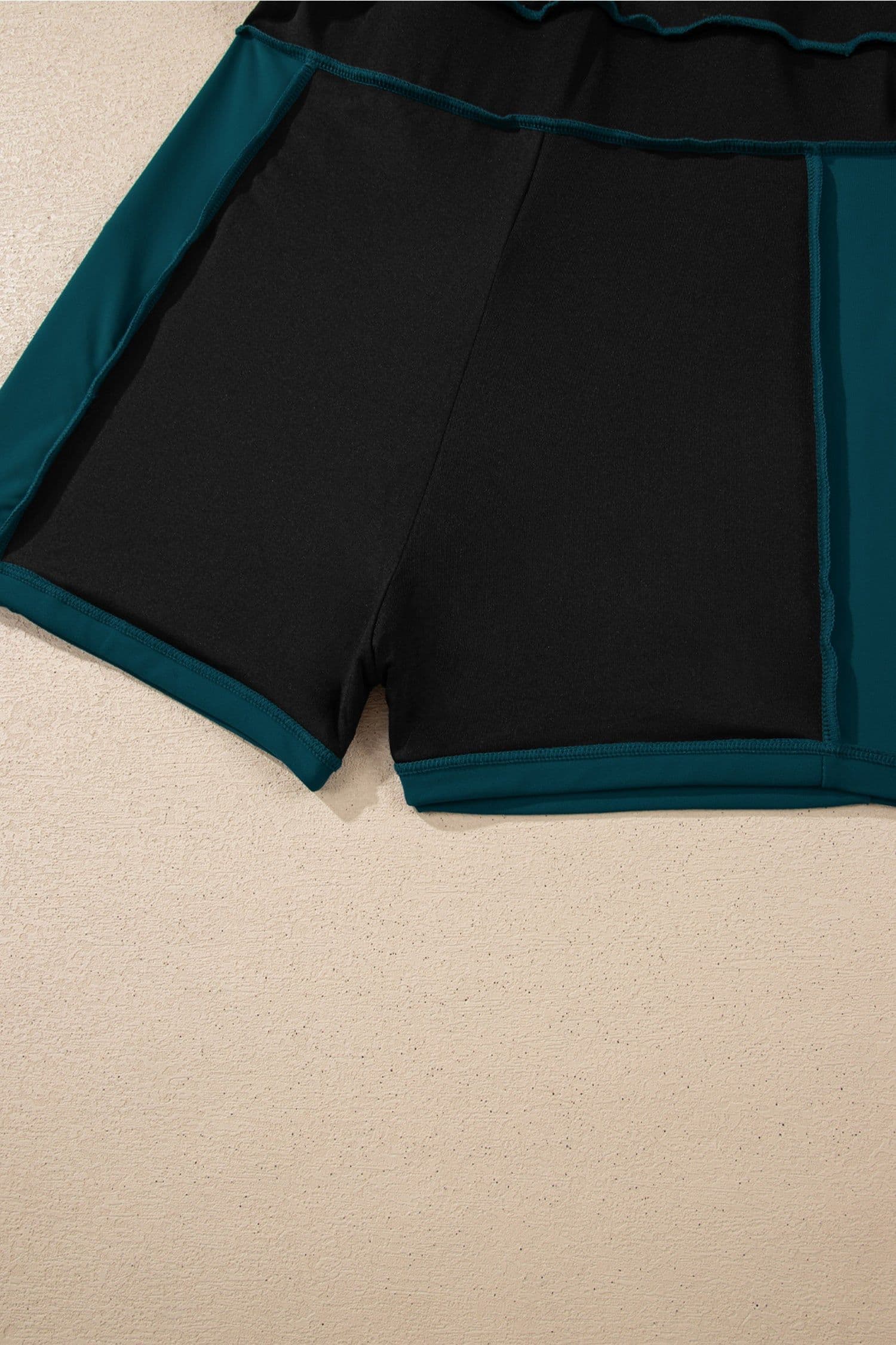 image-Blue Sapphire Contrast Edge Ruffled High Waist One Piece Swim Dress