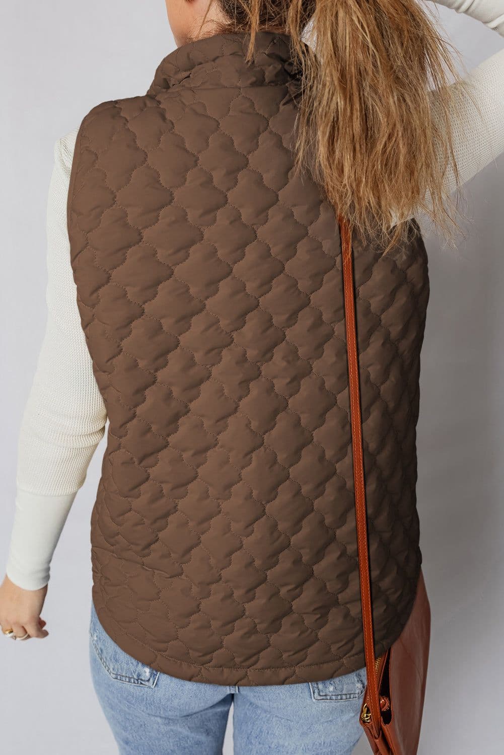 image-Wild Ginger Flower Shape Quilted Snap Button Zip Up Winter Vest