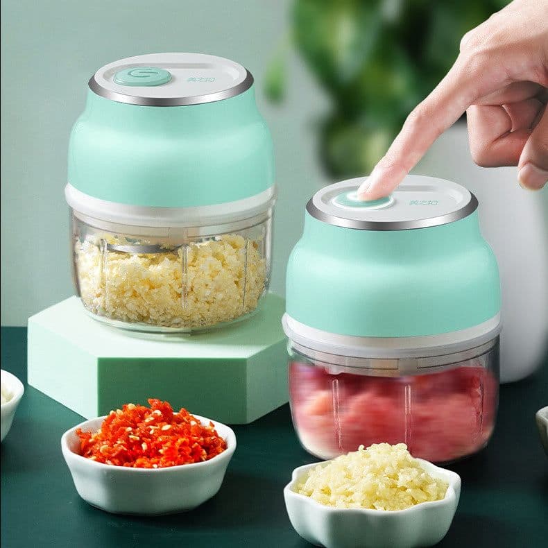 image-Portable Electric Mini Garlic Cutter Masher Vegetable Fruit Meat Food Chopper Grinder