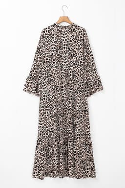 image-Leopard Print Tiered Maxi Dress - Wide Sleeves - Elegant & Stylish - Sizes S-XL