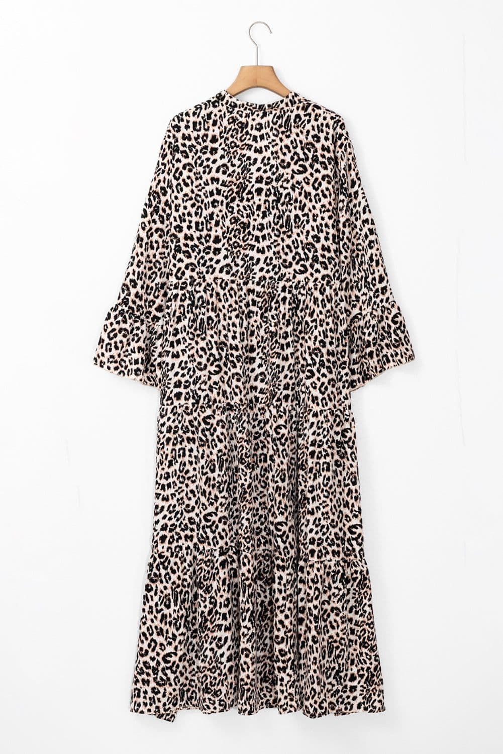 image-Leopard Print Tiered Maxi Dress - Wide Sleeves - Elegant & Stylish - Sizes S-XL