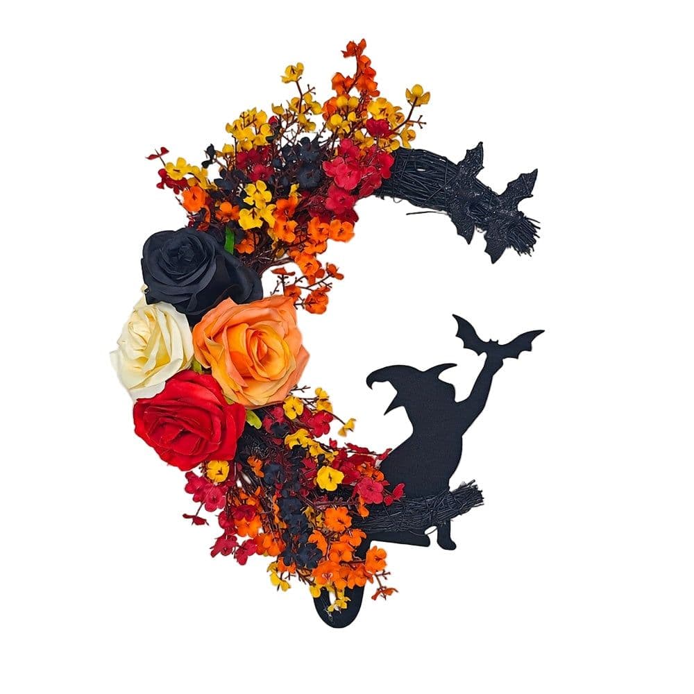 image-Halloween Witch Cat Moon Wreath