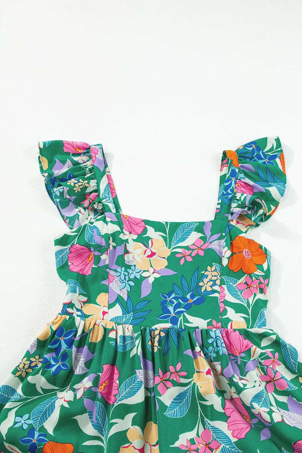 image-Green Floral Print Sleeveless Ruffle Tiered Maxi Dress