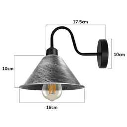 image-Brushed Silver Vintage Wall Light Fixture Black Wall Sconce E27 Socket Screw Wall Mounted Swan Neck Cone Shape Shade