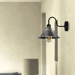 image-Brushed Silver Vintage Wall Light Fixture Black Wall Sconce E27 Socket Screw Wall Mounted Swan Neck Cone Shape Shade