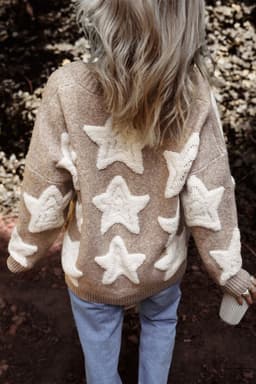 image-Sherpa Star Pattern Textured Cardigan - Khaki with Pockets