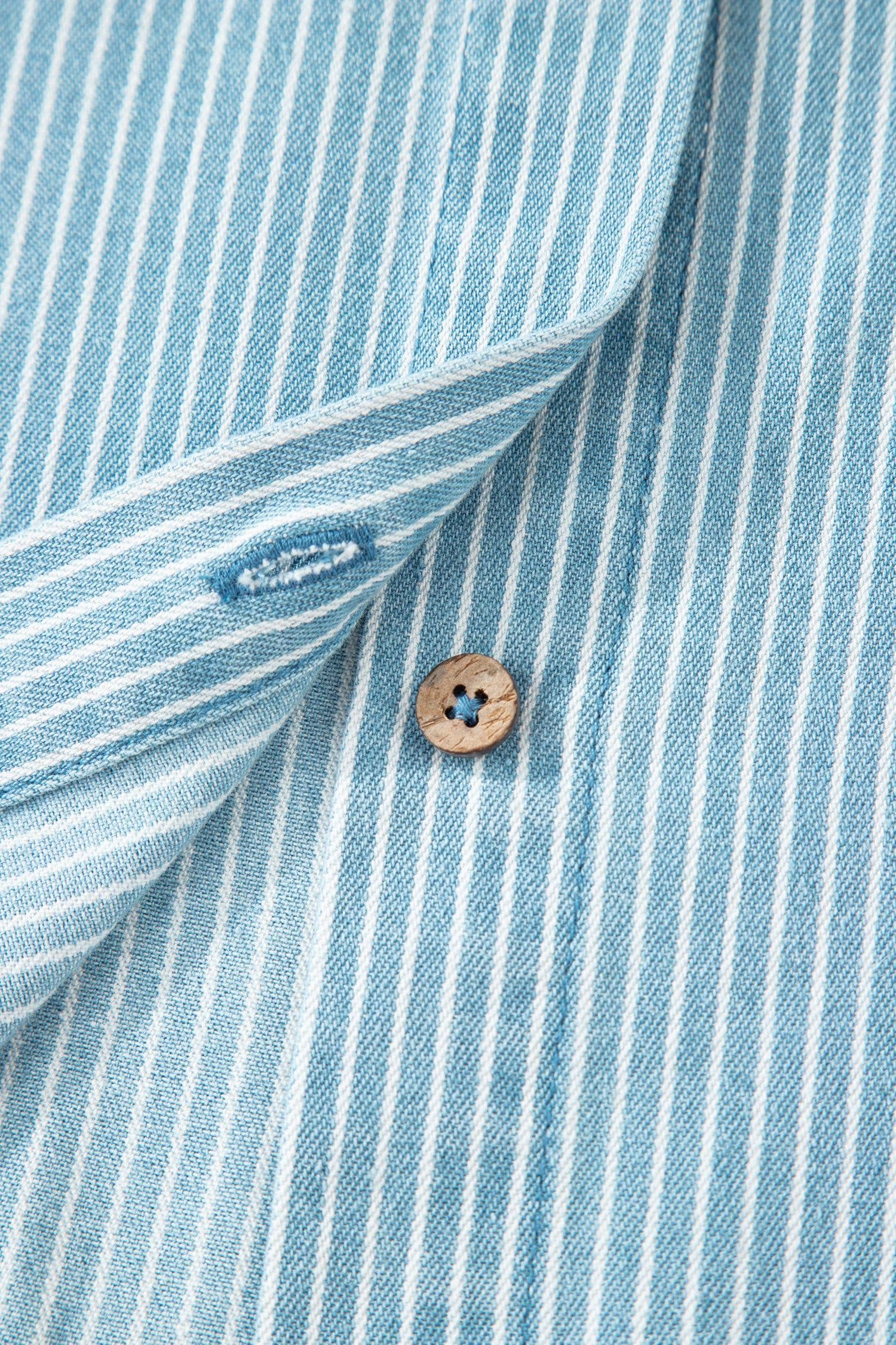 image-Sky Blue Stripe Short Sleeve Button Up Shirt