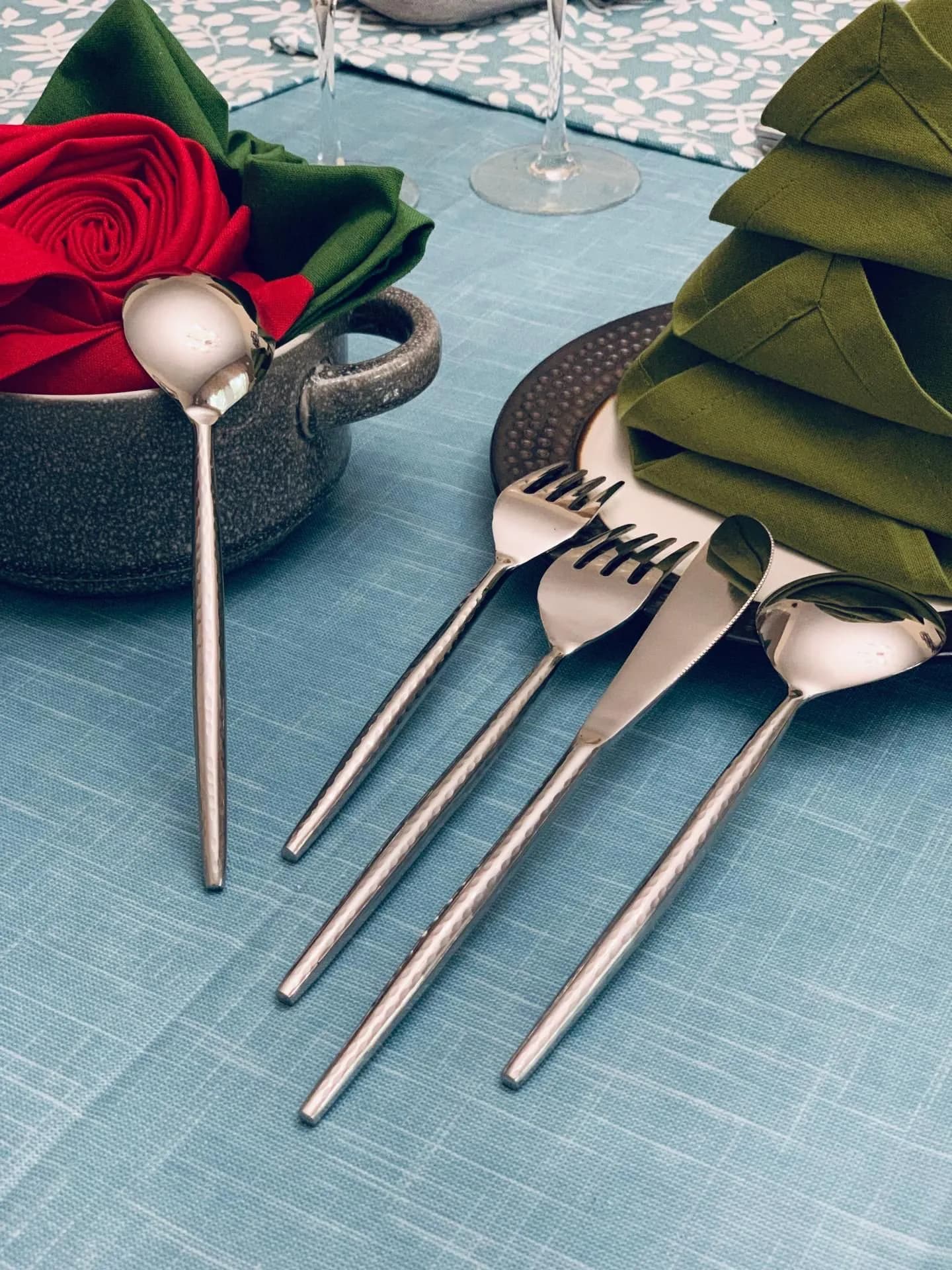 image-Hammered Silver Flatware Stainless Steel Set of 20