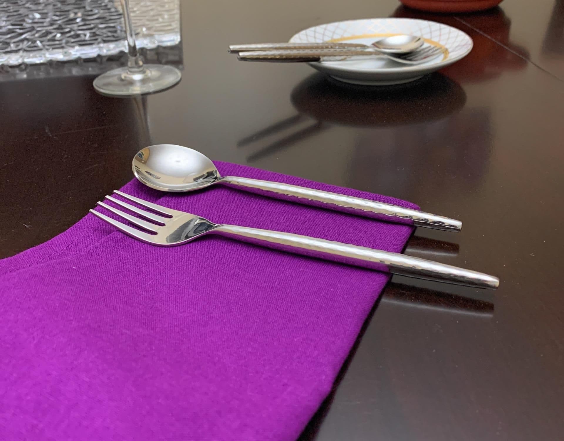 image-Hammered Silver Flatware Stainless Steel Set of 20