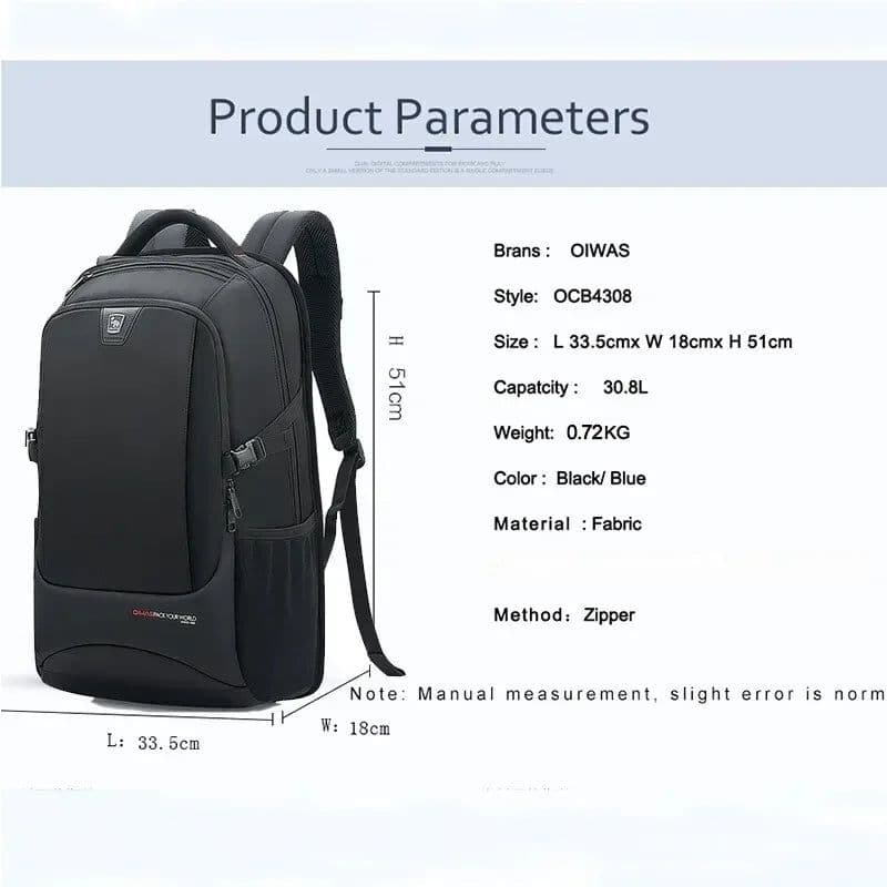 image-OIWAS Travel Multifunction Backpack Fashion Zipper Open Bag Men's Backpack Laptop High Quality Male Women Business Classic Bags