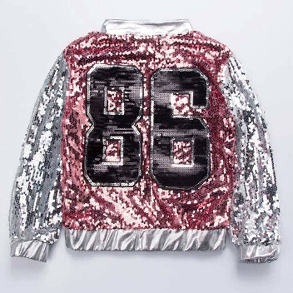 image-LOlanta 4-14 Years Girls Pink Sequin Crop Tops Shorts Jacket Dancewear Costume Hip Hop Modern Jazz Dance Stage Performance Wear